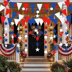 52FT USA Patriotic Party Decorations (3 Pennant+2 Star Strands + 2 Dot Strands)