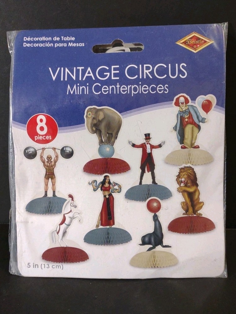 Vintage Inspired Circus Party Decoratons 8 Centerpieces 5 Inches Tall Cute! NIP