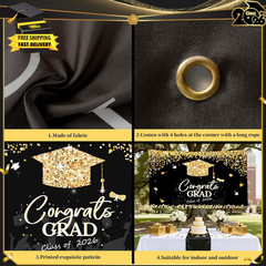 Graduation Decorations 2026 – Black and Gold Graduation Backdrop and Congrats Gr