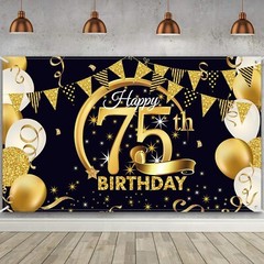 Impressive 72.8 x 43.3 Inch Black Gold Birthday Backdrop for Memorable Events