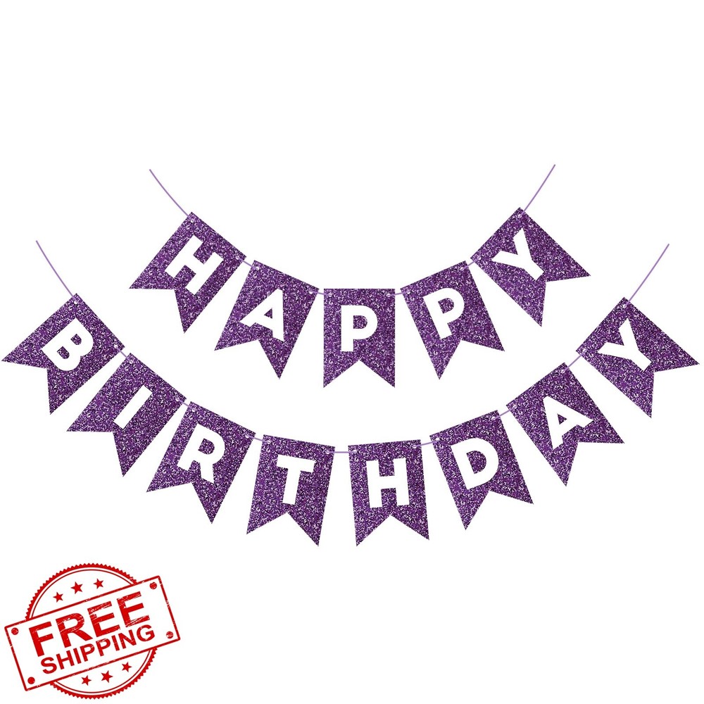 Hooqict Happy Birthday Banner Purple