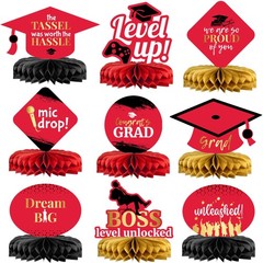 Red and Gold Graduation Centerpieces 2026 – Pack of 9, Graduation Honeycomb Cent