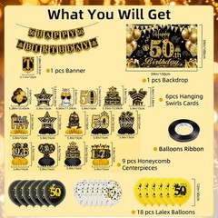 50th Birthday Decorations, Happy Birthday Decorations for Women Men, Black Go…