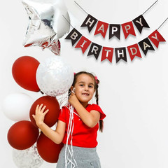 Red Silver Black Happy Birthday Banner Sign Decorations for Boys Girls Men Women