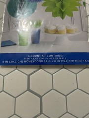 321 Party 3 Count Decorative Tissue Kit Flutter, Honeycomb Ball Mini Fan Teal