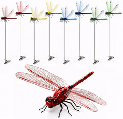 8 Pack 3D Dragonfly Clips, Realistic Fake Dragonflies with Stakes | Realistic 3D