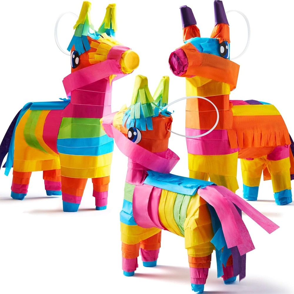 3 pcs Mini Donkey Pinatas 7″x5.5″ Cinco De Mayo Rainbow Color for Fun Fiesta Tac