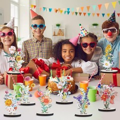 Wooden Wildflower Party Decorations Flower Birthday Table Sign Decor 9 PCS
