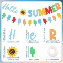 Hello Summer Banner Colorful Glitter Hello Summer Ice Cream Garland Indoor