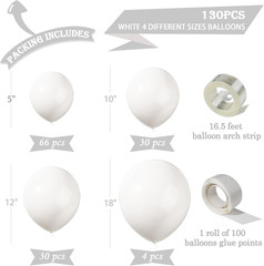 130PCS White Balloons Garland Arch Kit, Different Sizes 18 12 10 5 Inch Latex Ba