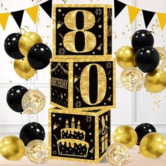 80th Birthday Decorations Boxes for Men- 3pcs Black Gold Happy 80th Birthday …