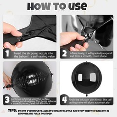 12 Pcs Black Foil Balloons, 22″ 15″ 10″ 4D Round Shape Balloons, Different Si…