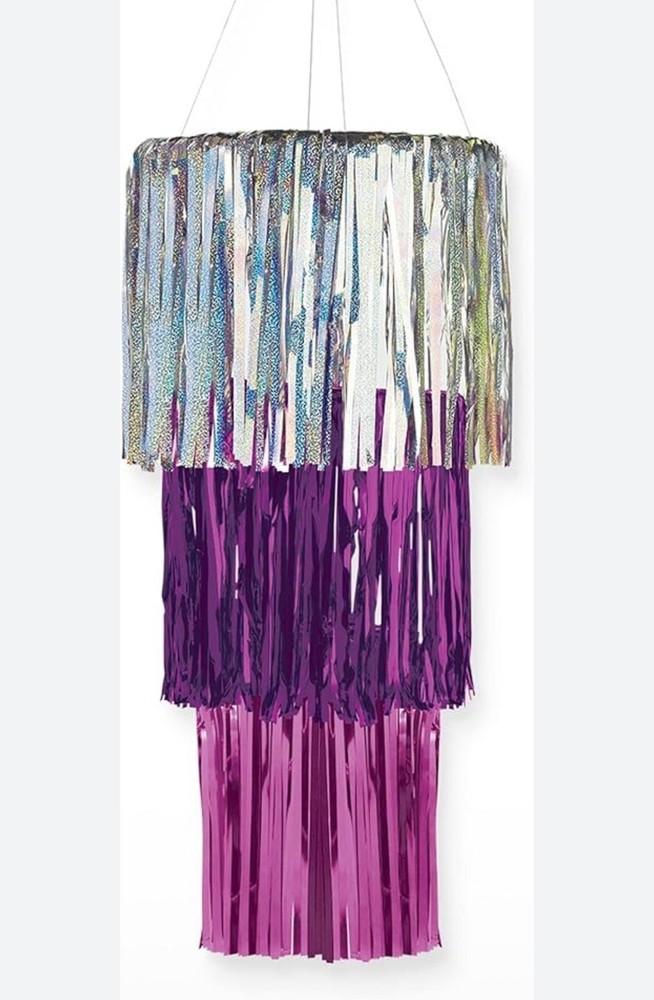 Dazzling Sparkle Fringe Chandelier Decoration 12” Foil Tinsel Pink Silver Purple