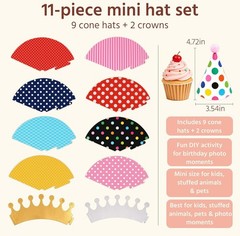 Assorted Mini Birthday Party Hats Set for Kids – Rainbow Stripes & Polka Dots