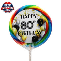 80Th Birthday Themed Lollipops 2 Inch – 3 Count – Happy Birthday Hard Candy – Pe