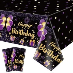 Pack Black Purple Happy Birthday Tablecloths, 51×87» Plastic Disposable 2