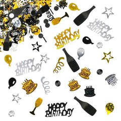 100g Happy Birthday Confetti Black Gold Silver Metallic Foil Table Scatter Decor