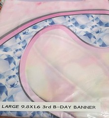 Large 9.8 x 1.6 ft Happy 3rd Birthday Banner Pink Indoor or Outdoor Sign