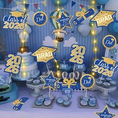 30 PCS Blue Gold Class Of 2026 Graduation Table Centerpiece Sticks Lights