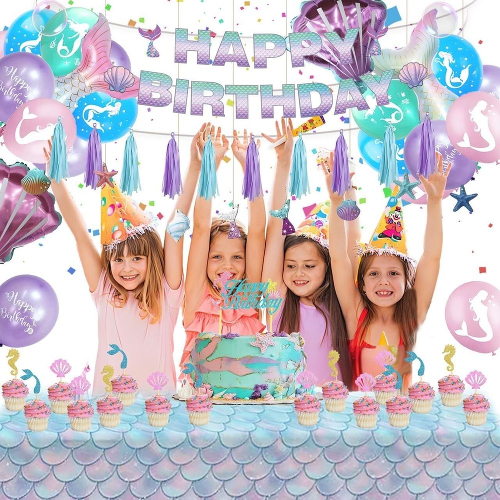 MERMAID BIRTHDAY DECORATIONS, PARTY DECO, PARTY BANNER, BALLOONS BACKDROP ETC