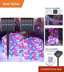 2-Pack Red White Blue Fairy String Lights for Outdoor Patriotic Celebration