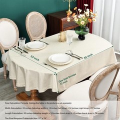 NEWISHER Farmhouse Oval Hemstitch Tablecloth 52×70 Neutral Faux Linen
