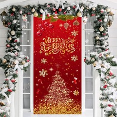 Merry Christmas Decorations Snowflakes Tree Candy Door Cover Banner 29.5×71″