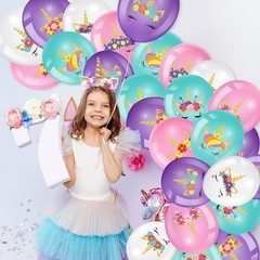 45 Pcs Unicorn Birthday Party Pink and White Balloons Supplies Set USA