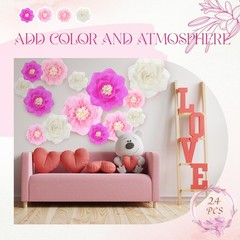 Tissue Paper Flowers 24 Pcs 8″ 10″ 12″ Hot Light Pink for Wedding Party