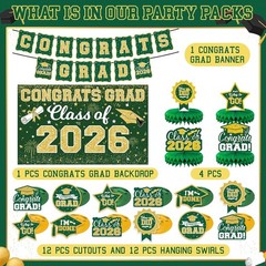 2026 Graduation Decorations Set – Class of 2026 Congrats Grad Backdrop Banner…