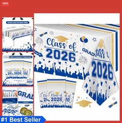 Graduation Decorations Class of 2026 Plastic Tablecloth 3 Pack 54×108 Inch Blue