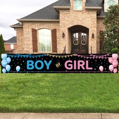 ANATANOWOR Baby Gender Reveal Decorations Banner (118.2×19.7 inch) , Boy or G…
