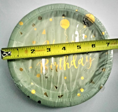 Happy Birthday Paper Plates 25 pack, 7″, Sage Green and Gold Metallic Foil Party
