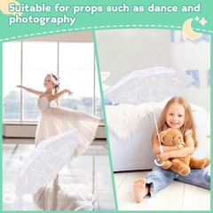 Mini White Lace Parasol 19.6″, Vintage Embroidery Decorative Umbrella for Wed…