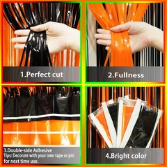 Black Orange Metallic Tinsel Foil Fringe Curtains – Halloween Graduation Part…