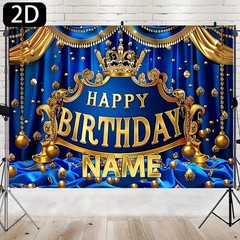 1pc 2D Blue Golden Crown Theme Personalized Birthday Custom Poster Tapestry❀