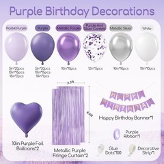 Purple Birthday Decorations for Women with Metallic Silver White Lavender