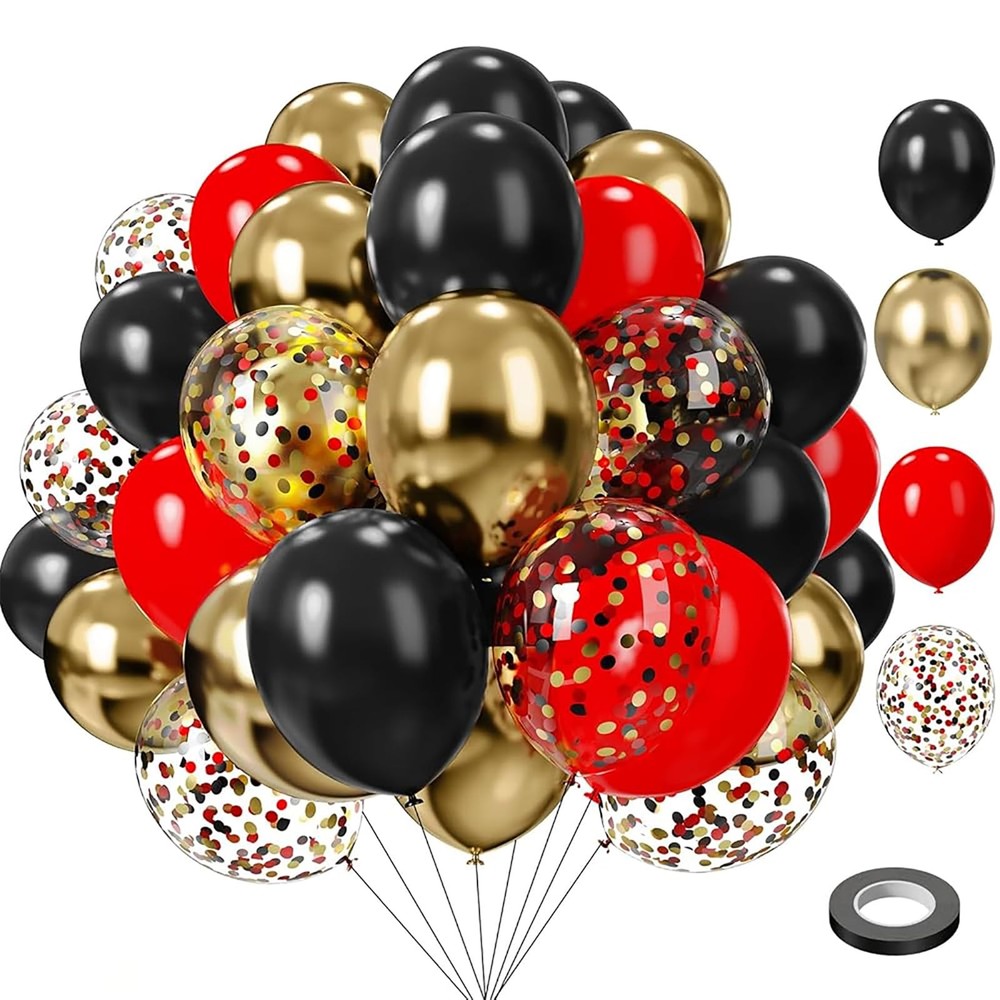 75PCS Balloon, Black, Red and Gold (12in and 5in) Casino Theme Party Decorations