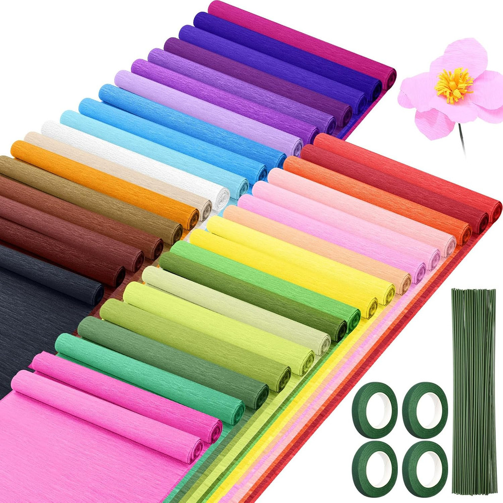 36 Pack Crepe Paper Rolls 8.2Ft Long 10 Inch Wide Colourful Crepe Paper Streamer