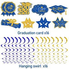16 PCS Blue and Gold Graduation Decorations Class of 2026,