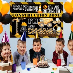 Construction 4th Birthday Banner Decorations for Boys, Dump Truck 4th Birthda