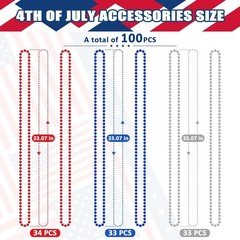 100PCS 4th of July Accessories, 250th Anniversary Patriotic Beads Necklace Bu…