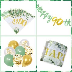 Sage Green 90th Birthday Party Decorations – Happy Banner, Gold