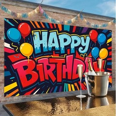 Happy Balloons Banner 71×43 Inch, Large Party Backdrop Decorations, Colorful …