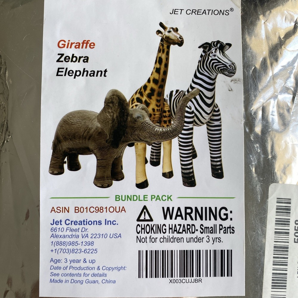 Jet Creations Bundle 3PK Inflatable Safari Animals Giraffe Zebra Elephant Party
