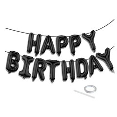 Black Happy Birthday Balloon Banner Set -16 Inch Foil Letters Balloons, Reusa…