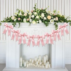 2 Strings of 16PCS Pink Bow Garland Banner Decoration,Pre-Strung Satin Ribbon…