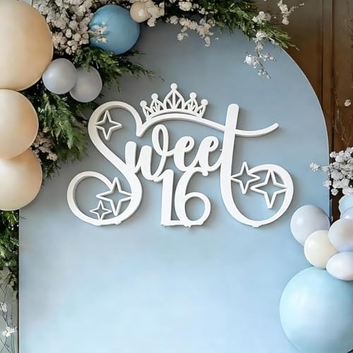 Sweet 16 Sign for Backdrop,Wooden 16th Birthday Decorations for Boys Girls,16