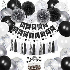 Birthday Decorations for Men, Black and Silver Happy Birthday Party Decorations,