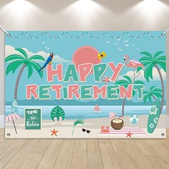 ssailue decor 5ft x 3ft Hawaiian Luau Retirement Banner – Green, Bright Colors –
